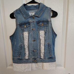 Old Navy Denim Vest with Lace Accents